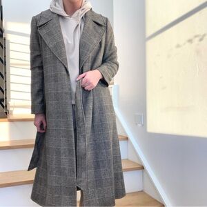 Banana Republic The Wrap Neutral Plaid Wool Blend Houndstooth Trench Pea Coat SP